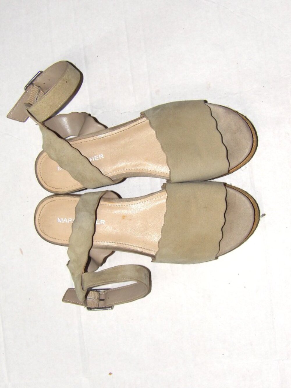 Marc Fisher Tan Suede Sandals With Sling Back And Ankle Straps Women Size 6.5